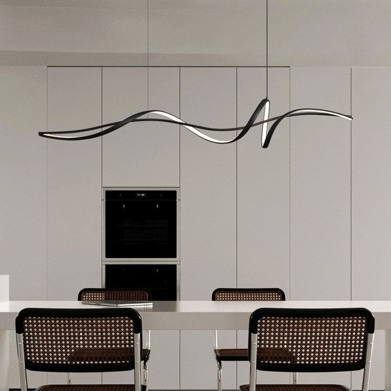 Sleek Aluminum LED Wave Strip Chandelier Light for Dining Room Island