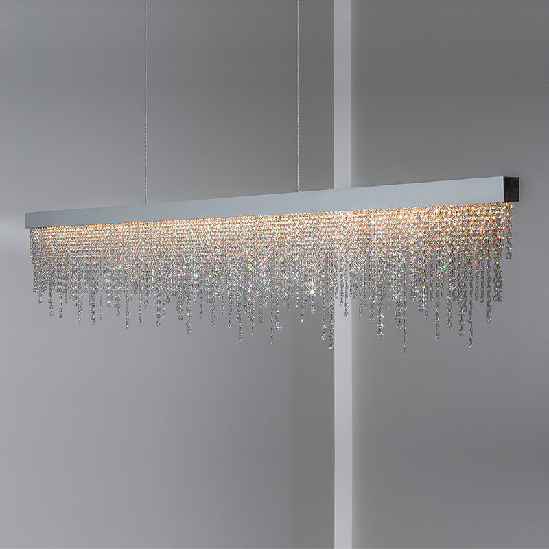 Elegant Silver Stainless Steel Rectangular Crystal LED Chandelier for Dining Room