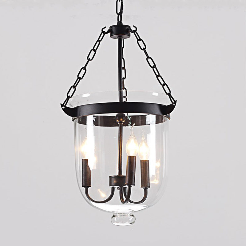 Rustic Iron 3-Light Round Glass Bucket Candelabra Chandelier for Living Room