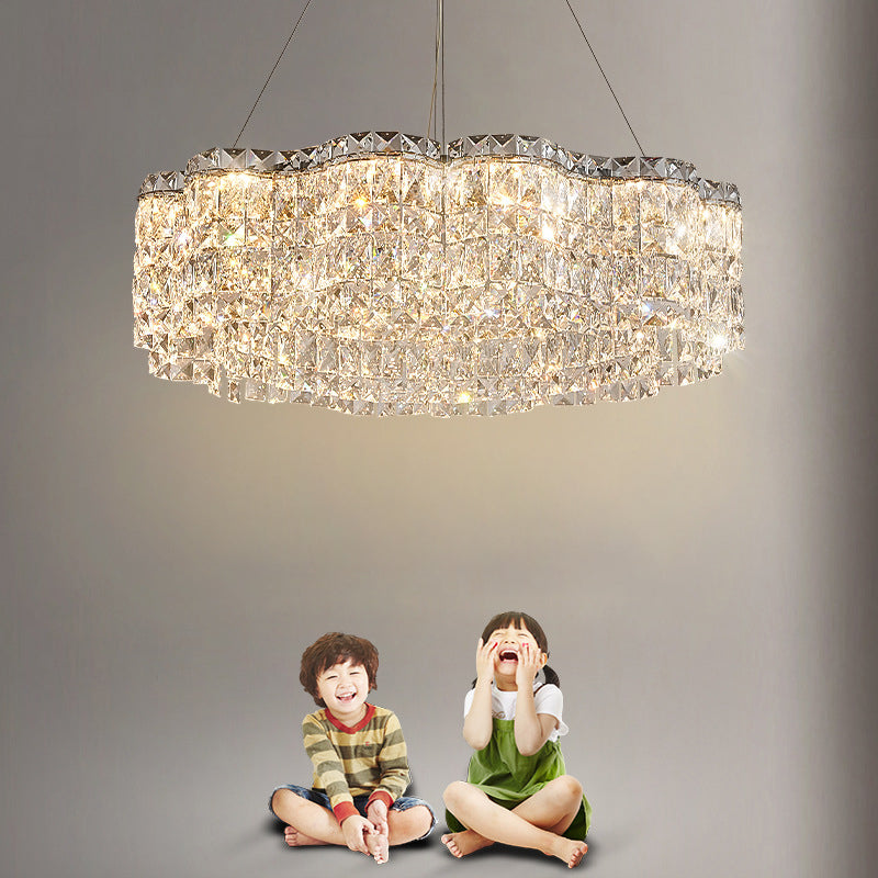Sleek Stainless Steel Flower Crystal LED Chandelier for Living Room
