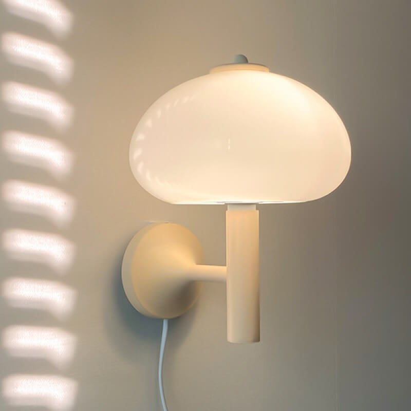Nordic White Iron and Glass Dome 1-Light Wall Sconce for Bedroom Decor