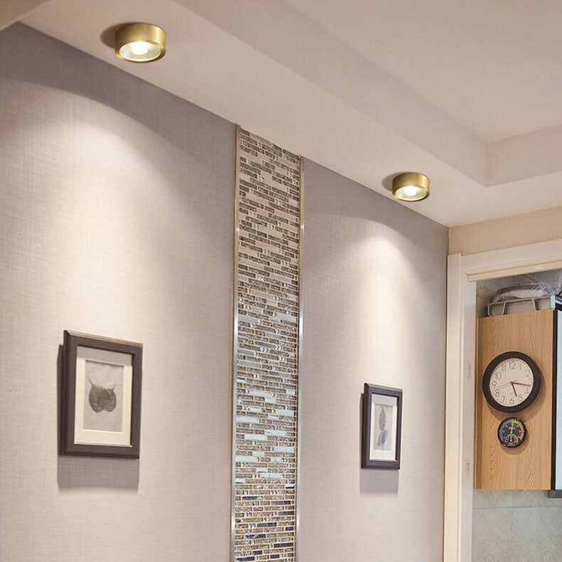 Contemporary Ultra-Thin Copper LED Flush Mount Light for Hallway Decor