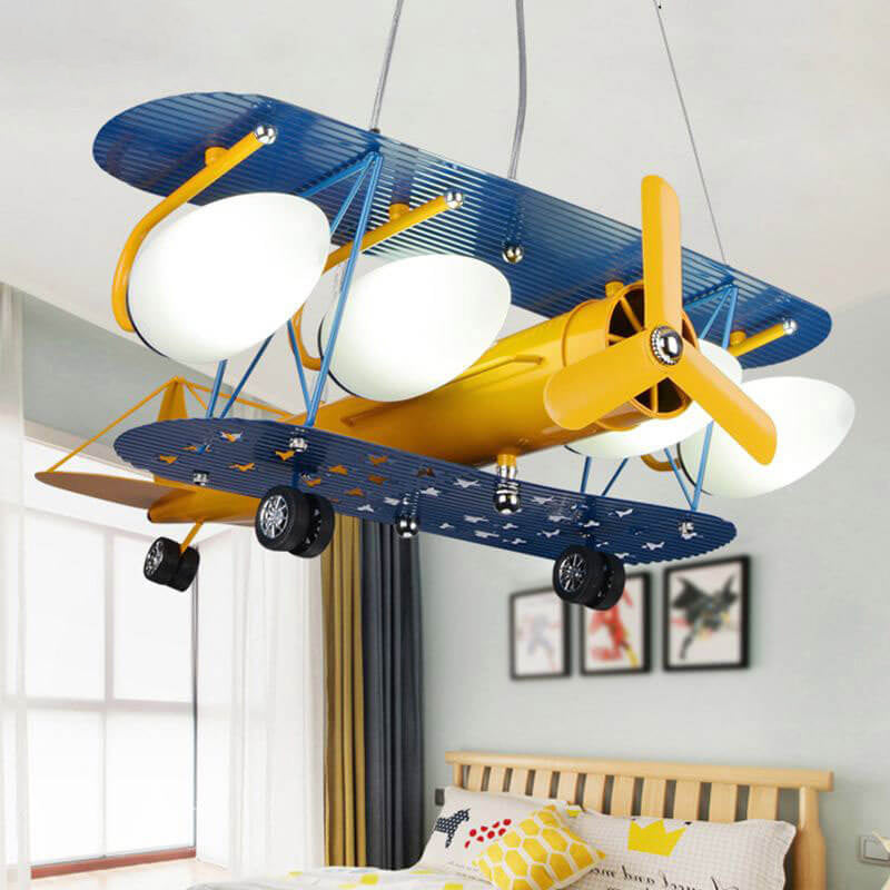 Colorful Cartoon Aircraft 5-Light Metal Chandelier for Kids' Bedroom