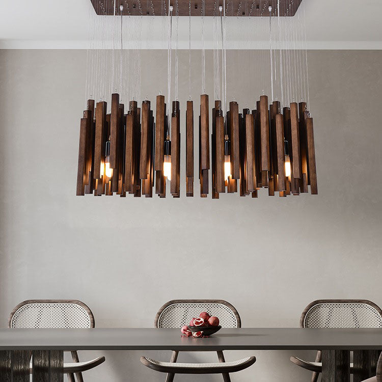 Rustic Wooden 8-Light Rectangular Island Chandelier for Dining Room