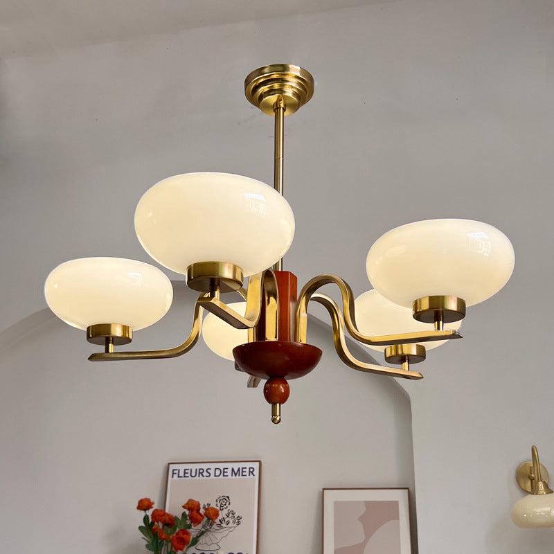 Antique Bronze Metal Glass Oval Round Chandelier for Living Room