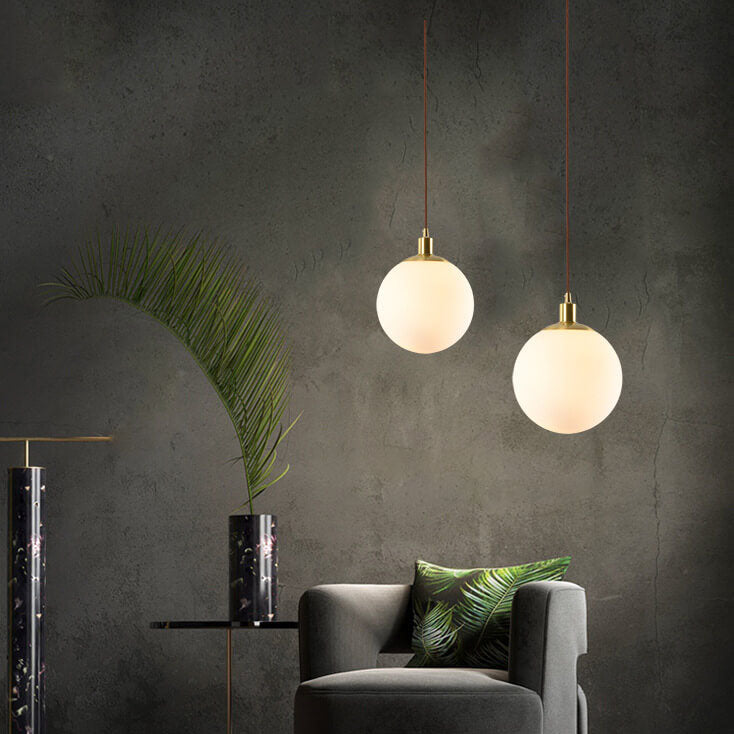 Modern White Orb 1-Light Pendant Fixture for Bedroom Nordic Minimalism