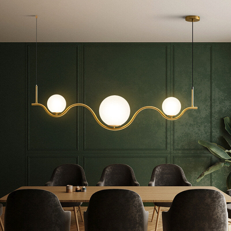 Scandinavian Minimalist 2/3-Light Wave Glass Pendant Chandelier for Island