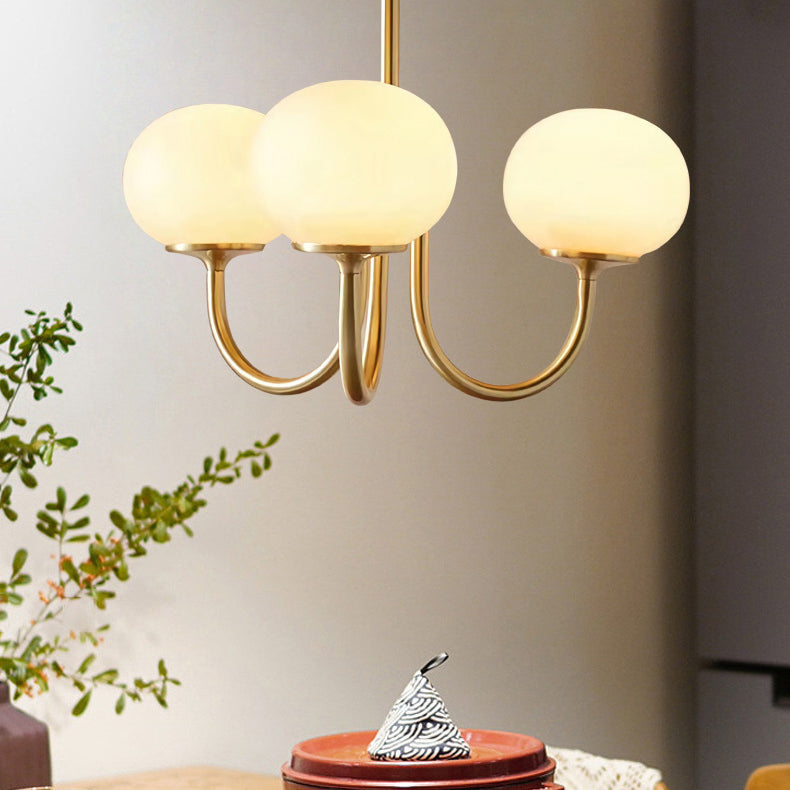 Modern Black Iron Oval Chandelier with Glass Shades for Living Room