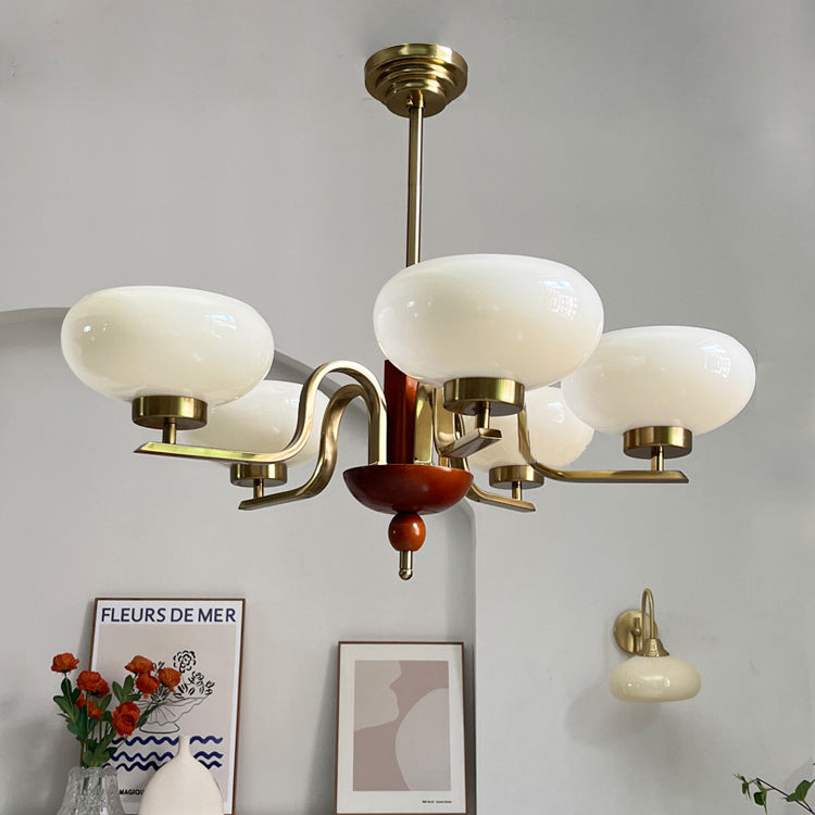Antique Bronze Metal Glass Oval Round Chandelier for Living Room