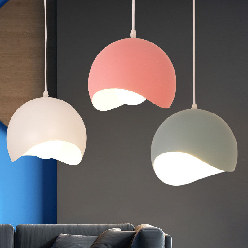 Contemporary Nordic Solid Color Iron Round Dome 1/3 Light Island Light Chandelier For Living Room & Dining Room