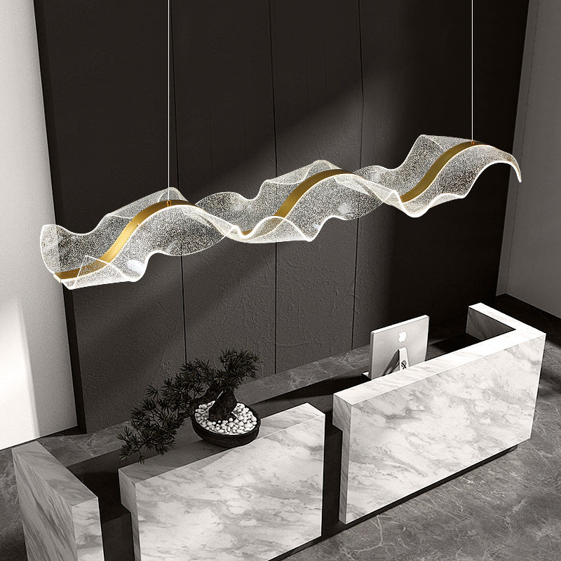 Modern Acrylic LED Island Chandelier | Rectangle Wave Design for Dining Room