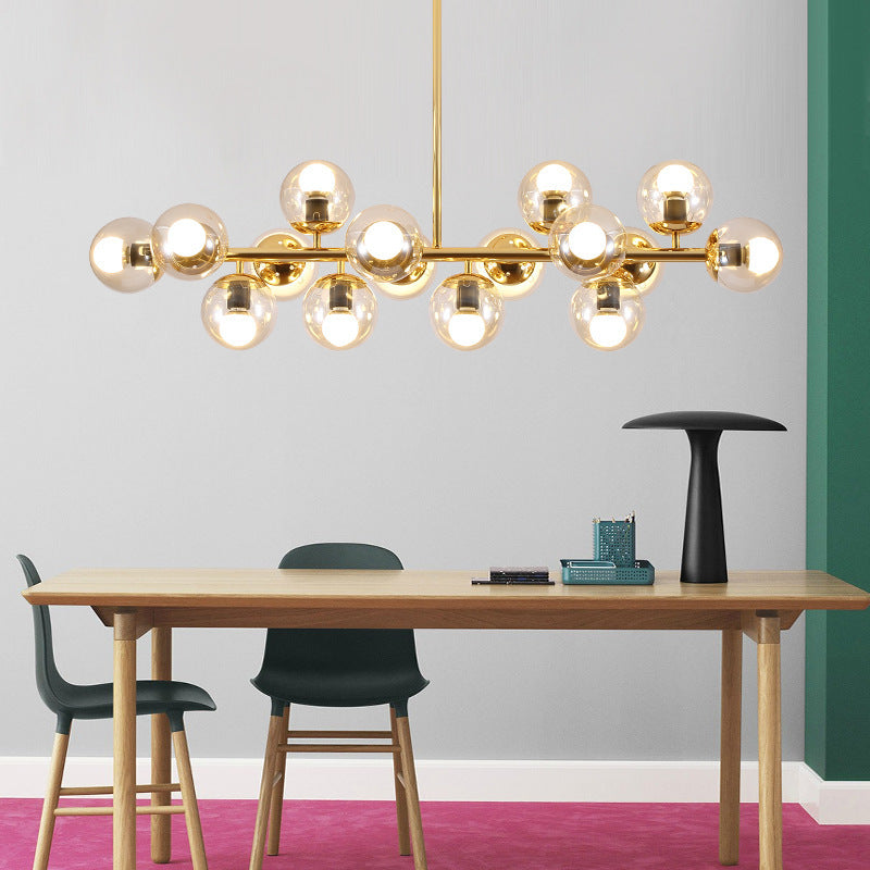Modern Scandinavian Iron and Glass 16-Light Round Globe Chandelier for Dining Room