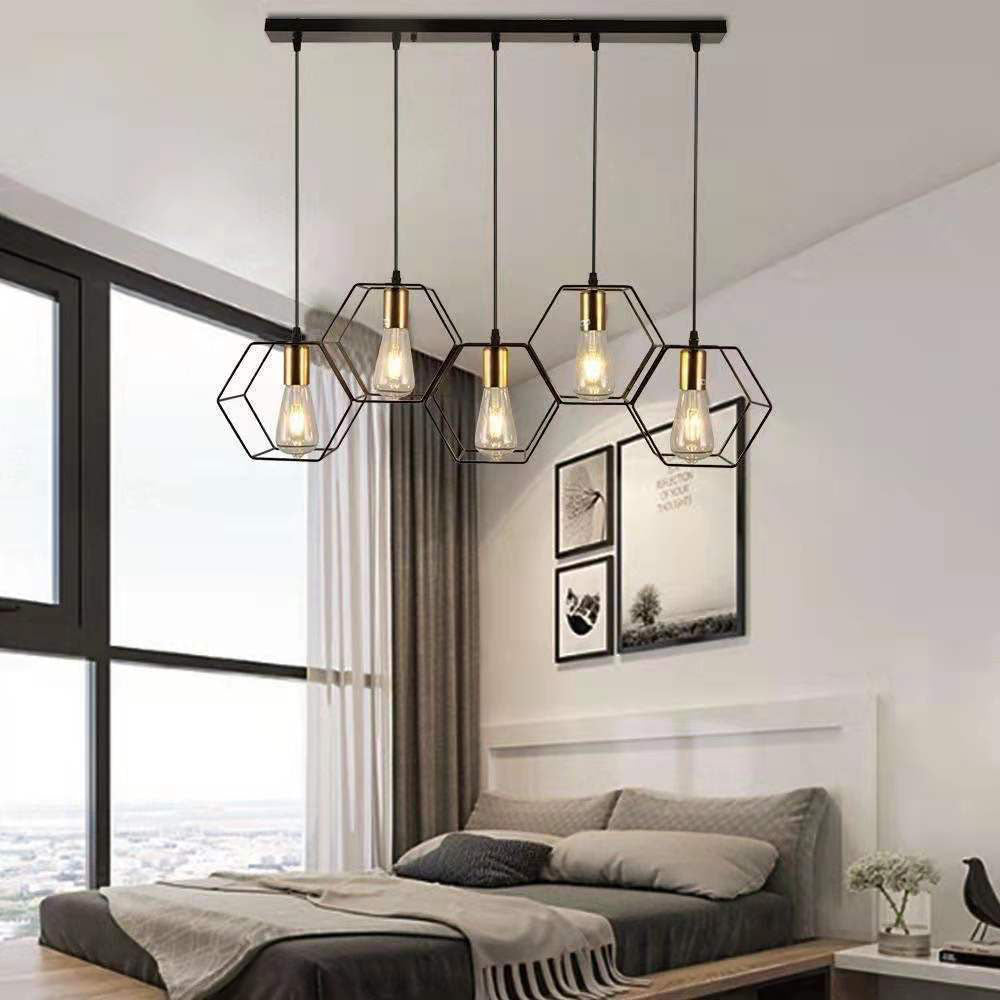 Industrial Geometric Iron 3/5 Light Island Chandelier for Dining Room