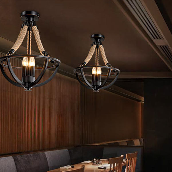 Rustic Industrial Iron 3-Light Twine Chandelier Pendant for Kitchen Island