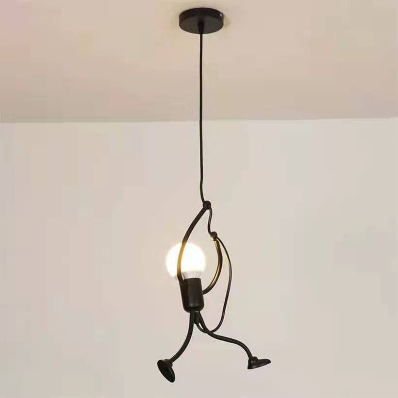 Modern Black Iron and Resin Hanging Figurine Chandelier for Living Room