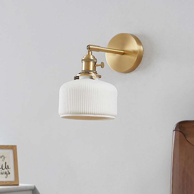 Contemporary White Striped Ceramic Wall Sconce Lamp for Entryway Decor