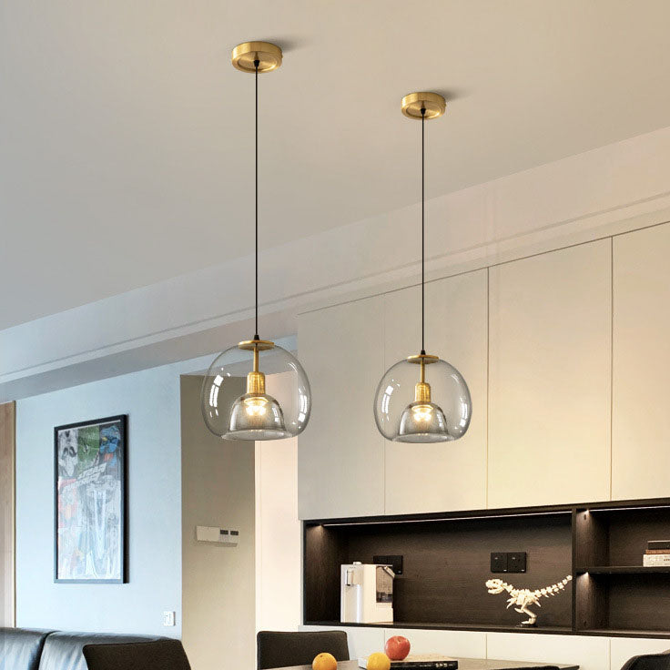 Scandinavian Round Copper Glass Chandelier Island Light for Dining Room