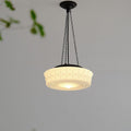 Elegant Black Iron Glass Striped Drum LED Ceiling Light for Living Room