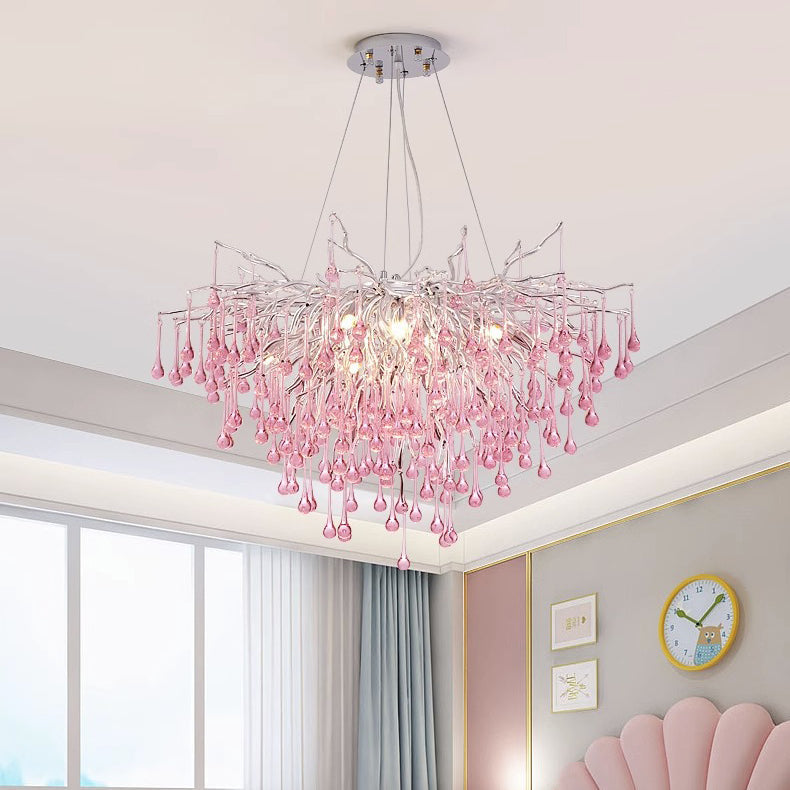 Modern Crystal LED Chandelier with Aluminum Branch Design for Dining Room