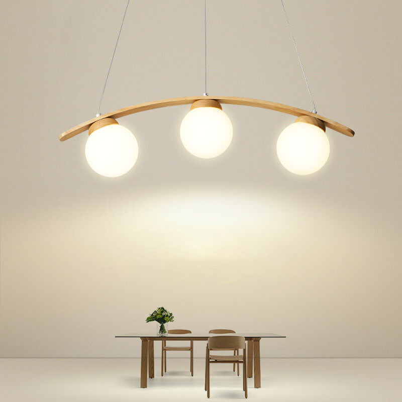 Harajuku Style Arc Wood Frame Glass Ball Chandelier for Kitchen Island