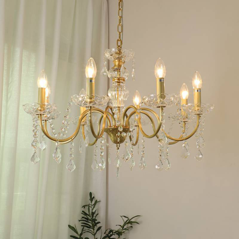 Elegant Brass and Crystal 5/6/8-Light French Candelabra Chandelier for Living Room