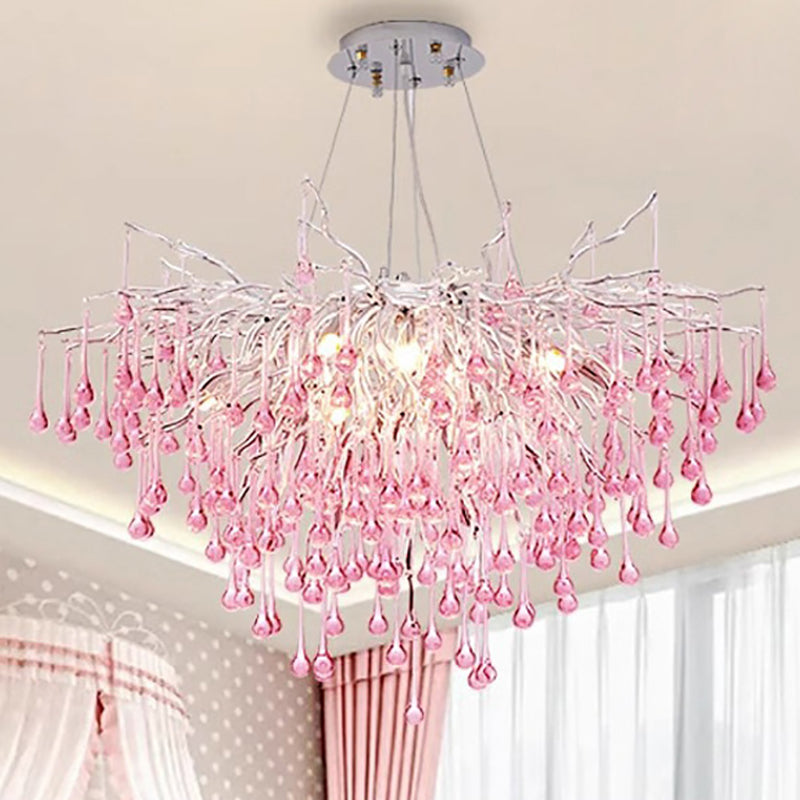 Modern Crystal LED Chandelier with Aluminum Branch Design for Dining Room