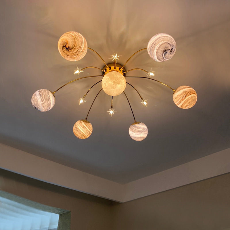 Nordic Style 13-Light Iron & Glass Earth Planet Ceiling Light for Kids' Bedroom