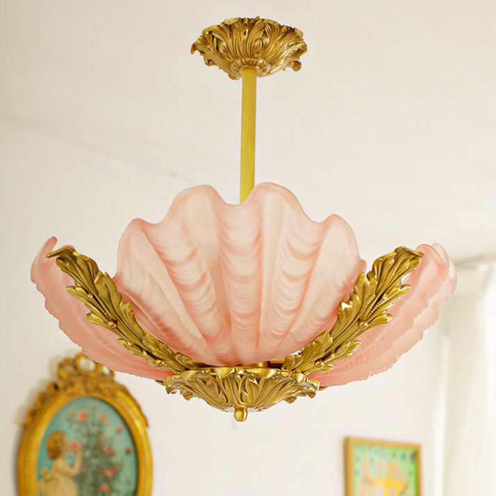 Elegant Brass and Glass 3/4 Light Shell Chandelier for Living Room