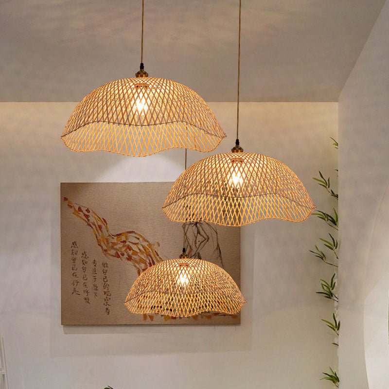 Modern Natural Bamboo Weaving 3-Light Chandelier for Living Room