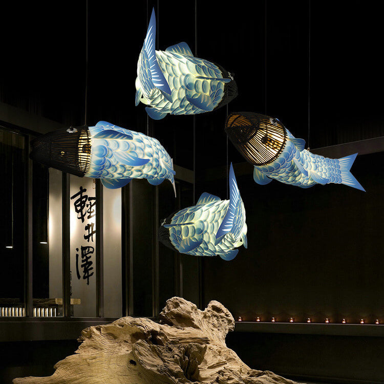 Elegant Chinese Koi Fish Iron and PVC Chandelier for Dining Room 2/4 Lights