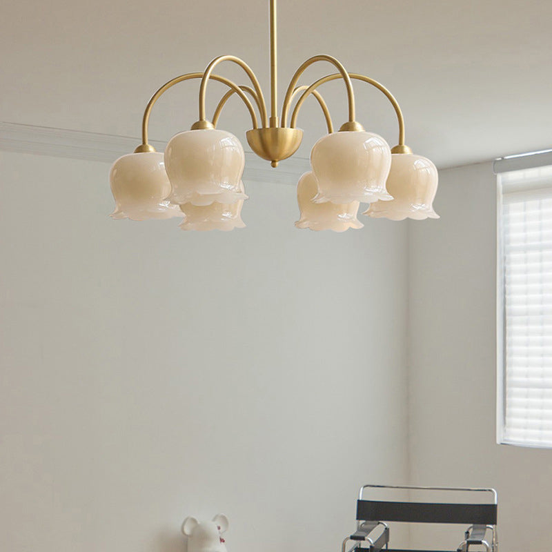 Vintage Floral Copper Glass Chandelier Light Fixture for Elegant Living Room