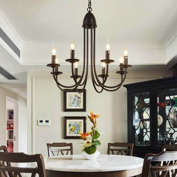 Elegant Black Wrought Iron Curved 6/8-Light Chandelier for Dining Room