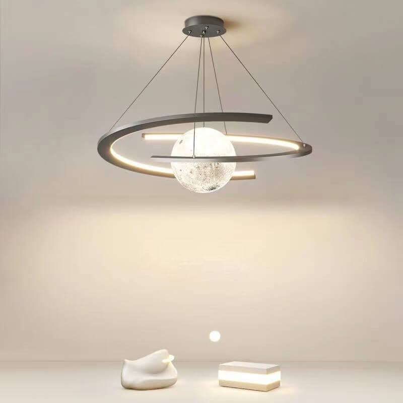 Nordic Minimalist White Wrought Iron Planet LED Chandelier for Kids' Room