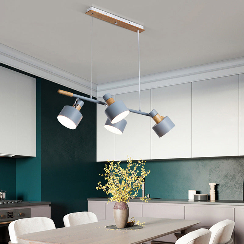 Nordic Minimalist 4-Light Macaron Color Wood & Iron Island Chandelier