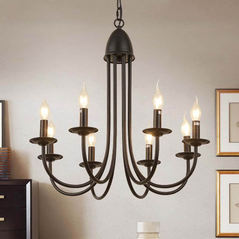 Elegant Black Wrought Iron Curved 6/8-Light Chandelier for Dining Room