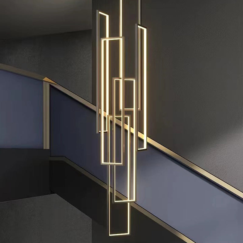 Sleek Black Minimalist Iron and Aluminum LED Chandelier for Stairway