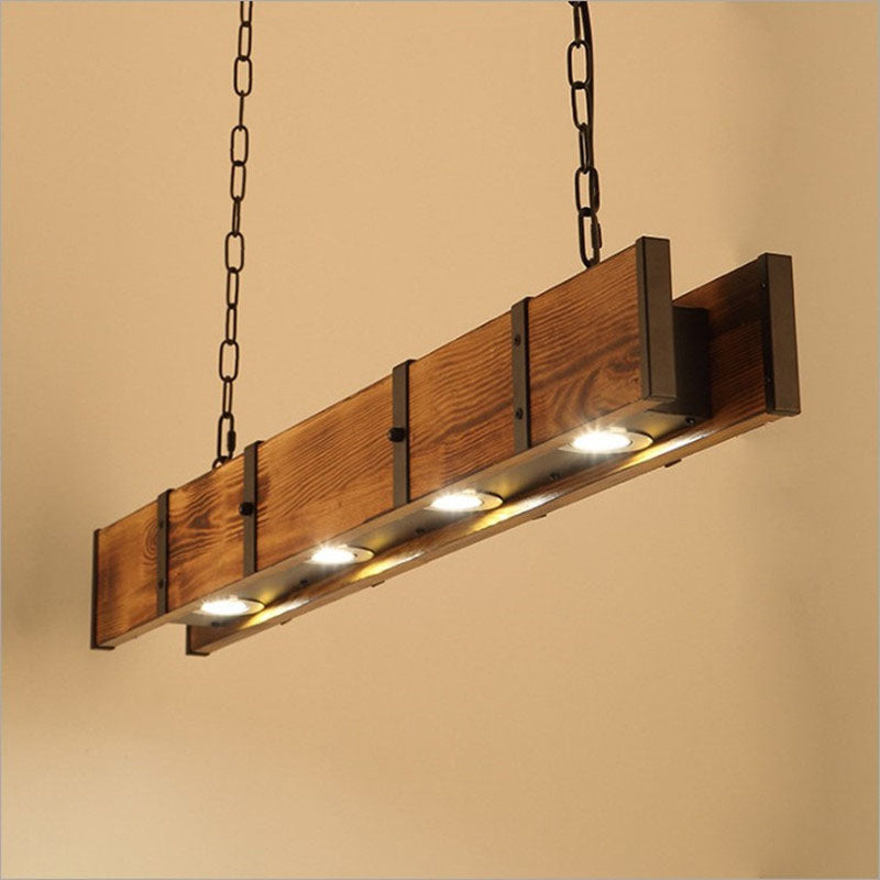 Rustic Vintage Wooden LED Island Chandelier for Dining Room Lighting