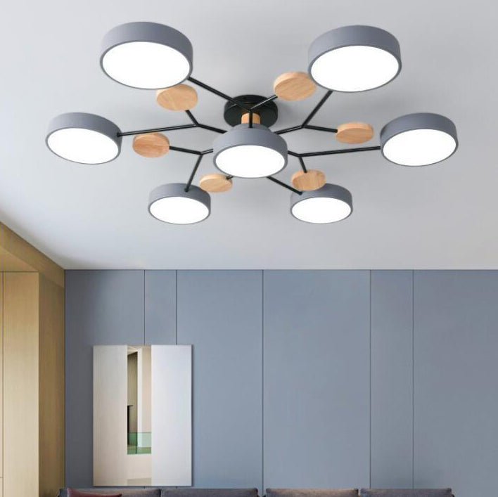 Scandinavian Style Round LED Semi-Flush Mount Light for Living Room