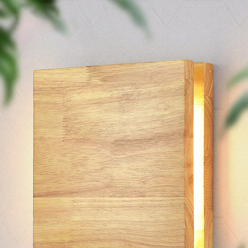 Wabi-Sabi Natural Wood Rectangular LED Wall Sconce for Rustic Decor