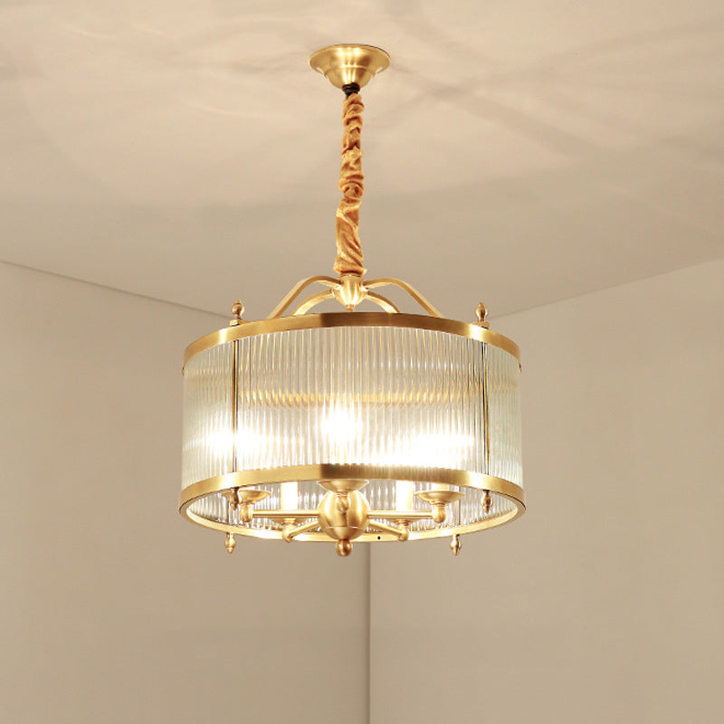 Modern Copper Glass Round Pinstripe Chandelier for Dining Room Lighting