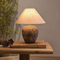 Rustic Shabby Chic Cone Fabric & Ceramic Table Lamp for Bedroom Decor