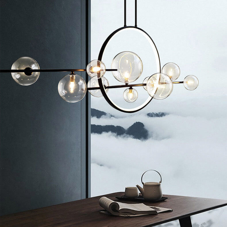 Contemporary Clear Glass Bubble Pendant Chandelier for Dining Room