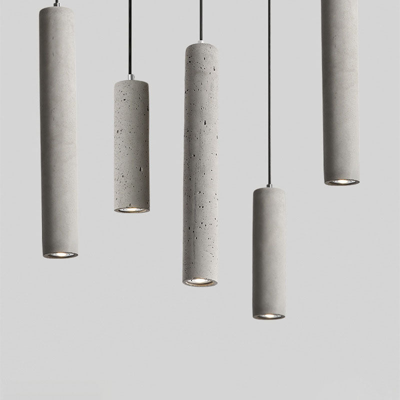 Rustic Gray Cement Cylindrical Pendant Light Fixture for Living Room