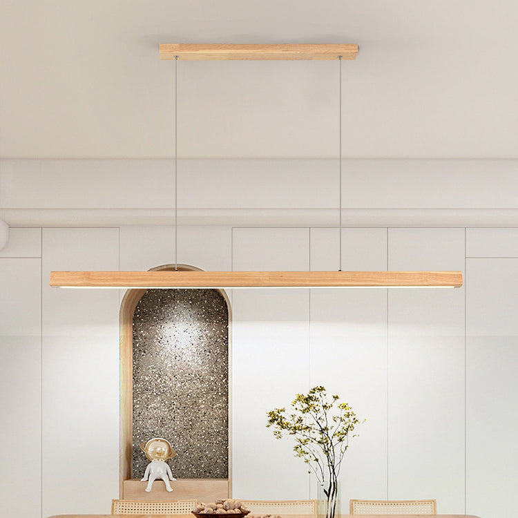 Modern White Acrylic LED Island Chandelier in Rubber Wood for Dining Room