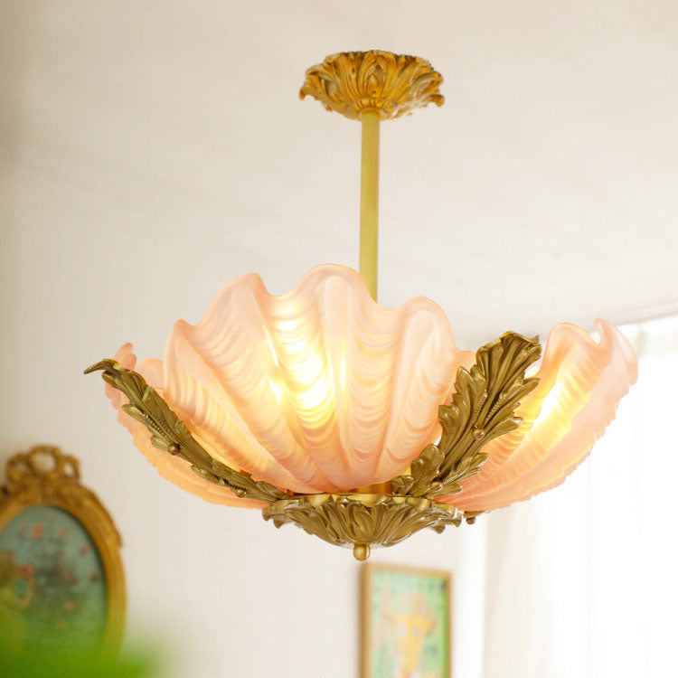 Elegant Brass and Glass 3/4 Light Shell Chandelier for Living Room
