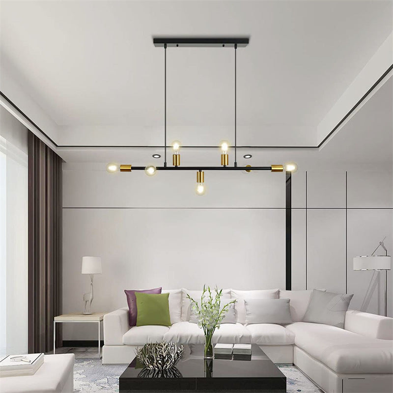 Industrial Iron 7-Light Long Line Chandelier Pendant for Dining Room