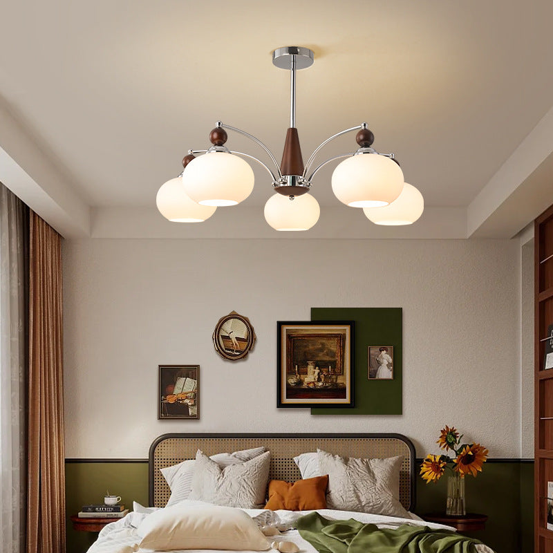 Modern Wood and Glass Round Chandelier for Living Room, 3/5/6/8 Lights
