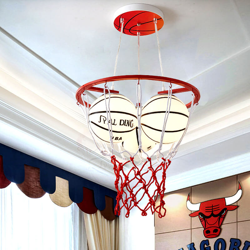 Whimsical Colorful Cartoon Basketball 3-Light Kids Chandelier Fixture