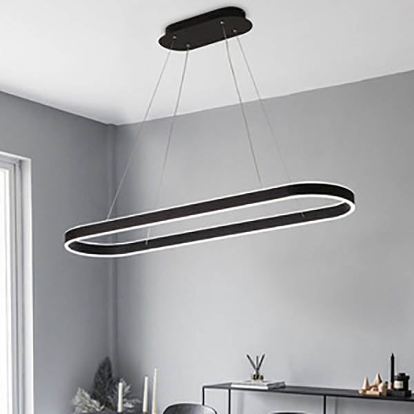 Sleek Oval Aluminum LED Chandelier - Modern Minimalist Fixture for Living Room