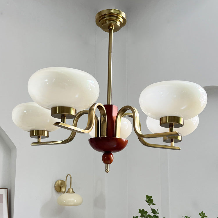 Antique Bronze Metal Glass Oval Round Chandelier for Living Room
